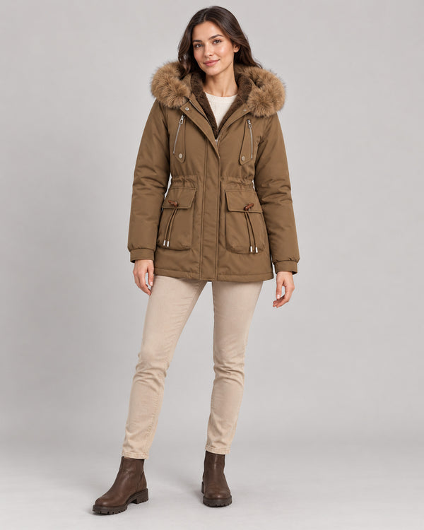 Women's Jacket in Coffee Brown on a neutral background