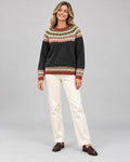 Women's Long Sleeve Crew Neck Jumper in Black on a neutral background