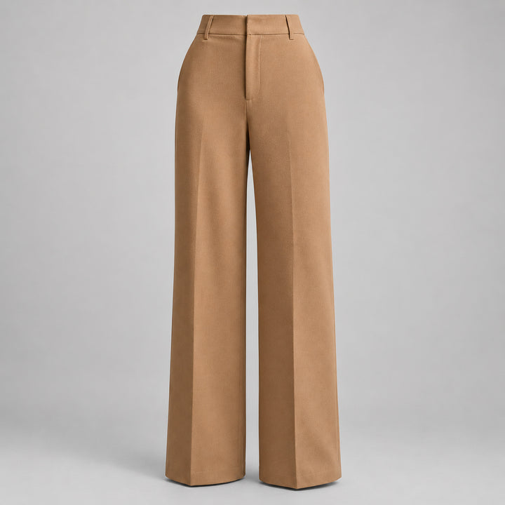 Trousers for women with a high waist and wide leg — Camel