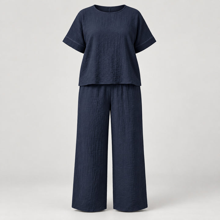 Casual plus size pants set for women — Navy Blue