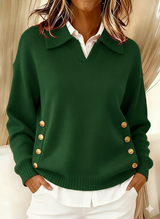 Women's Oversized Collared V-Neck Gold Button Polo Jumper — view 7