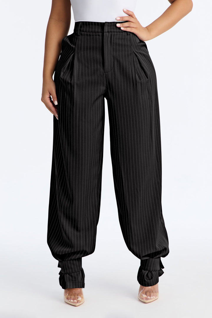 Women's Pinstripe Pants — Pleated | Yvezi — 2