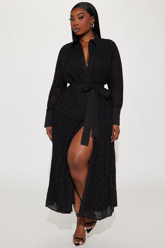 Women's Cotton Maxi Dress — Button Front, Long Sleeve | Yvezi — 1