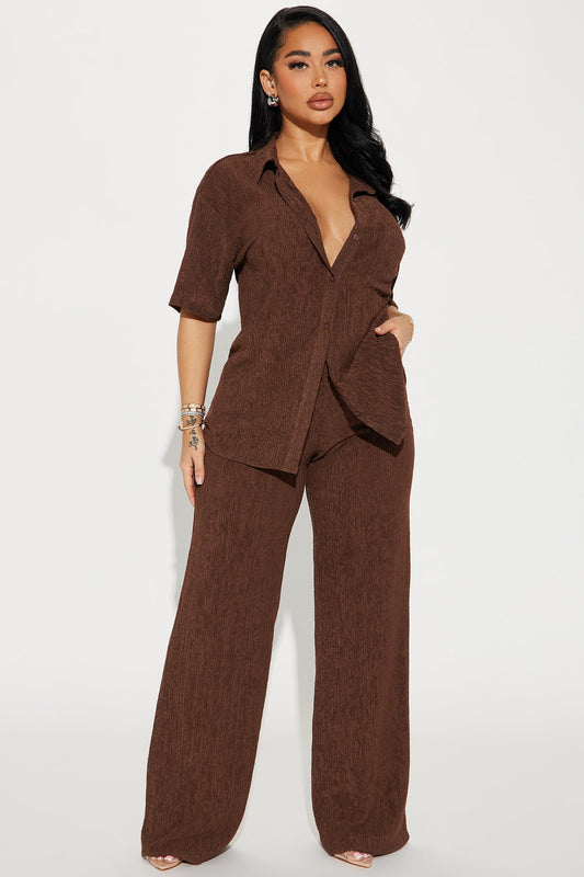 Women's Matching Pants Set — Short Sleeve, Wide Leg | Yvezi — 1