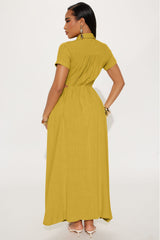 Women's Linen Dress — Button Front, Short Sleeve | Yvezi — 9