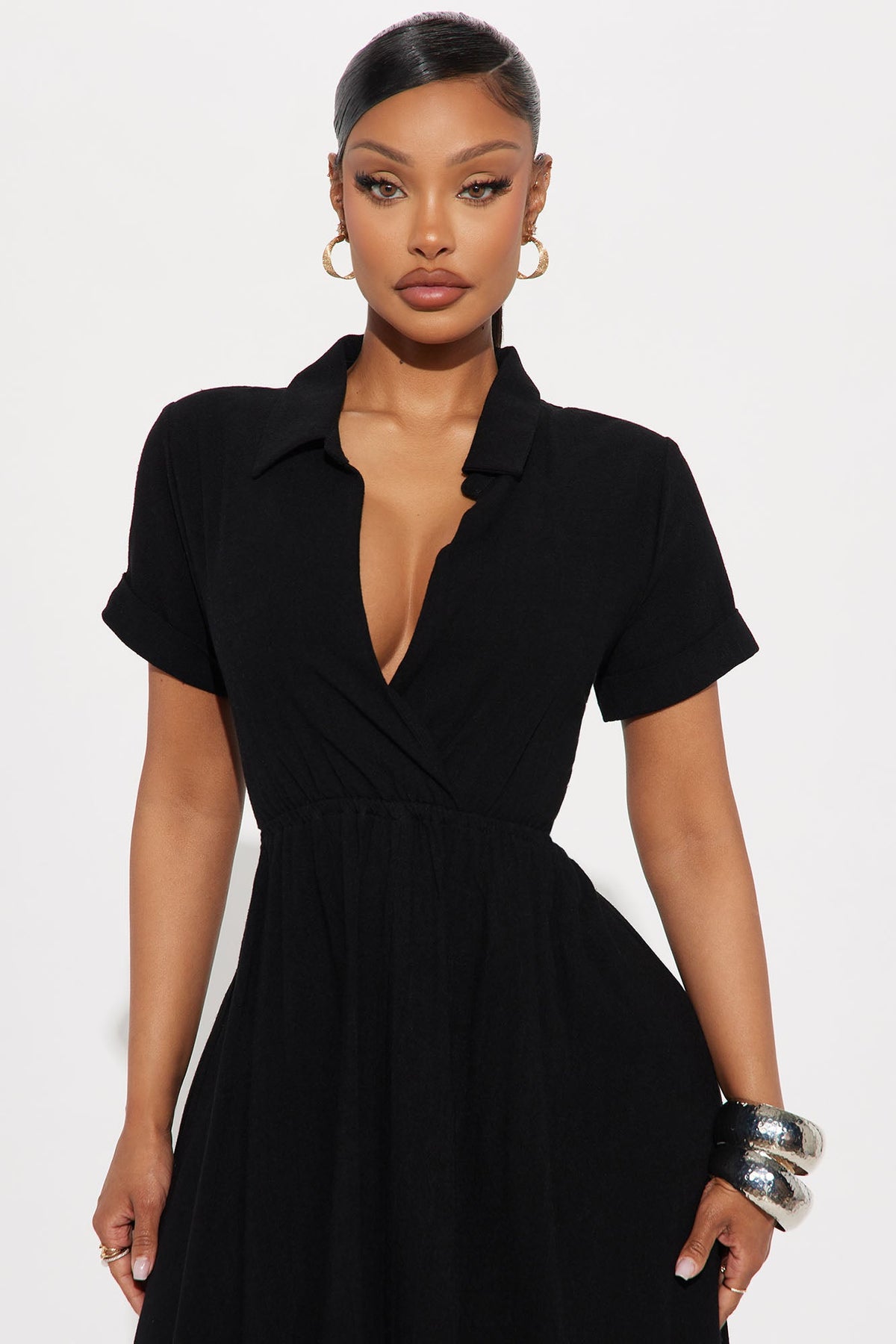 Women's Linen Dress — Button Front, Short Sleeve | Yvezi — 2