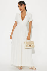 Women's Linen Dress — Button Front, Short Sleeve | Yvezi — 13