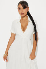Women's Linen Dress — Button Front, Short Sleeve | Yvezi — 14