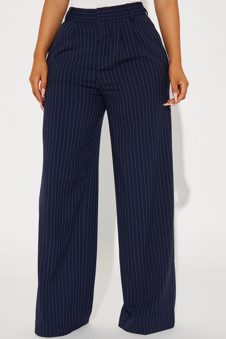 Women's Pinstripe Pants — Wide Leg, Pleated | Yvezi — 2