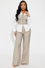 Women's Pinstripe Matching Pants Set — Long Sleeve | Yvezi — 9
