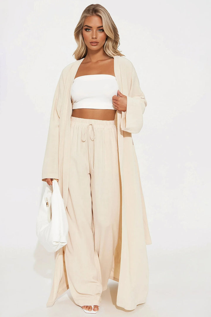 Women's Wide Leg Linen Matching Pants Set | Yvezi — 1