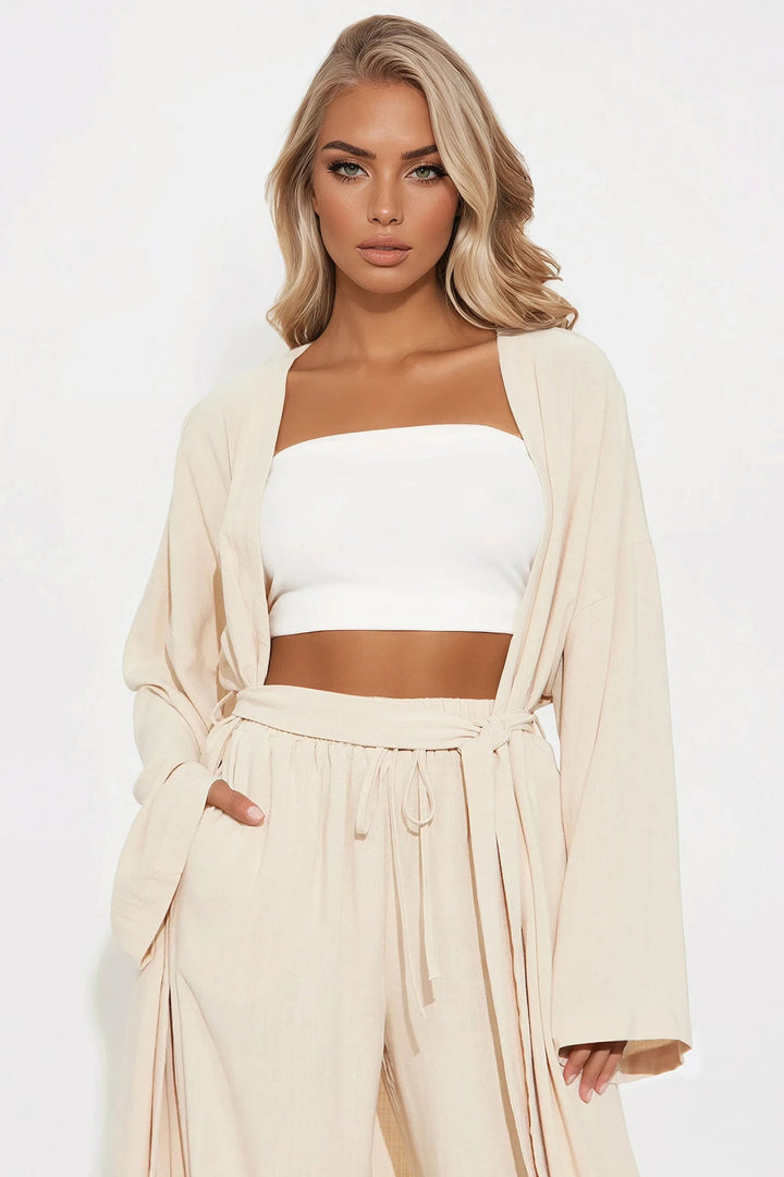 Women's Wide Leg Linen Matching Pants Set | Yvezi — 2