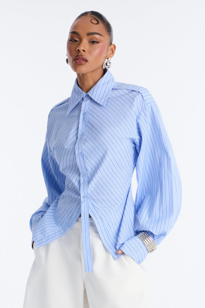 Women's Striped Poplin Cotton Shirt | Yvezi — 1