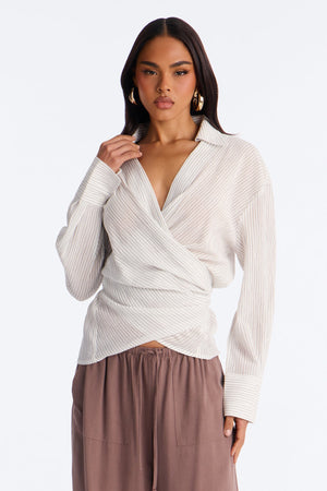 Women's Pinstripe Cotton Blouse | Yvezi — 1