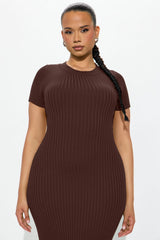 Women's Ribbed Viscose Midi Dress — Short Sleeve | Yvezi — 11