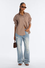 Women's Striped Cotton Shirt — Button Down, Long Sleeve | Yvezi — 2