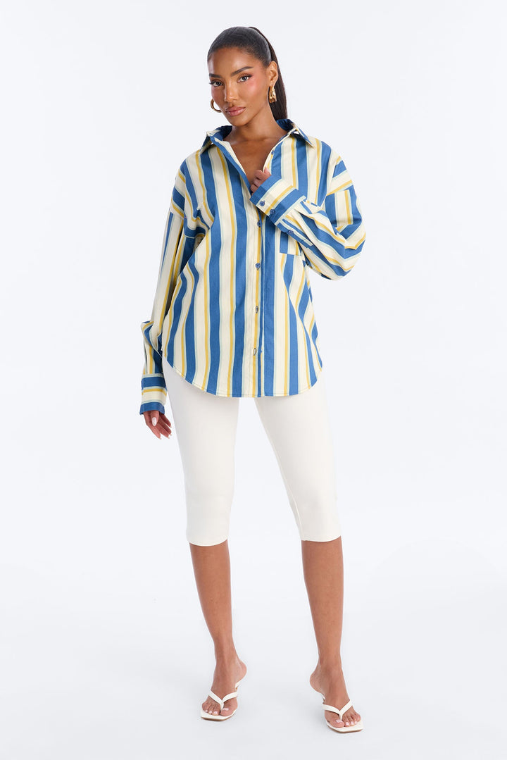 Women's Striped Cotton Shirt — Long Sleeve, Oversized | Yvezi — 2
