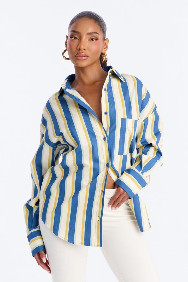 Women's Striped Cotton Shirt — Long Sleeve, Oversized | Yvezi — 1