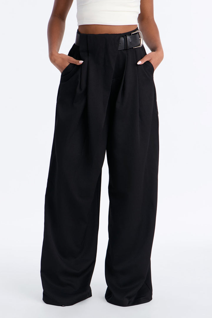 Women's High-Waisted Wide Leg Pants — Pleated | Yvezi — 2