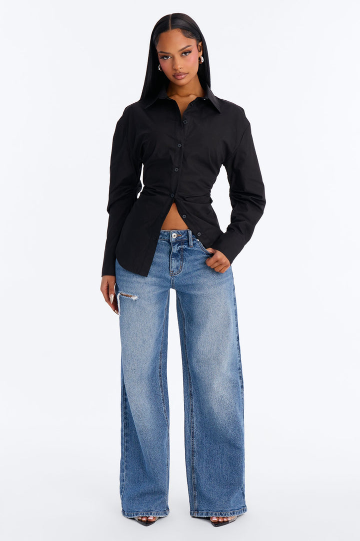 Women's Poplin Cotton Shirt — Button Front | Yvezi — 2