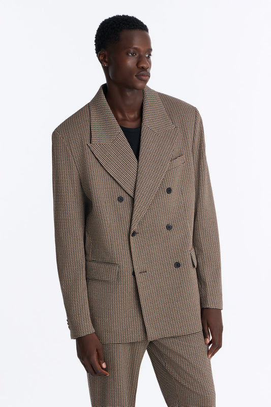 Men's Houndstooth Double-Breasted Blazer — Long Sleeve | Yvezi — 2