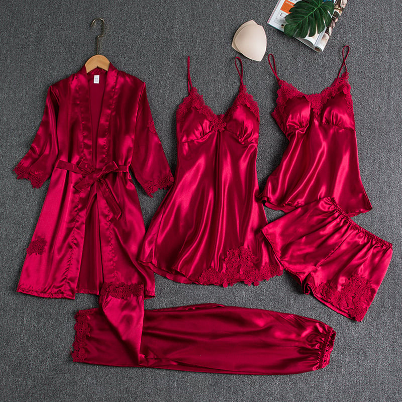Celestine | 5-Piece Satin Lace Nightwear Set — view 1