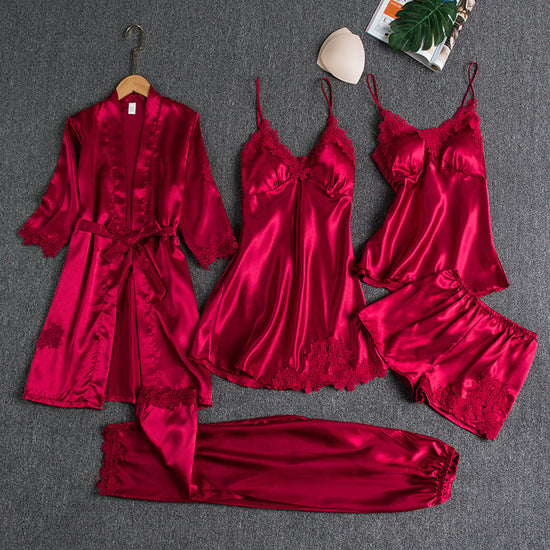 Celestine | 5-Piece Satin Lace Nightwear Set — view 1