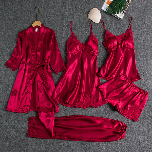 Celestine | 5-Piece Satin Lace Nightwear Set — view 1