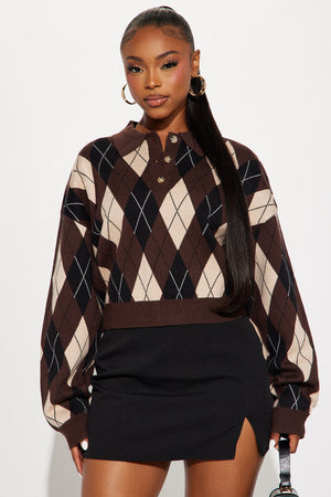 Women's Argyle Knit Polo Sweater | Yvezi — 1