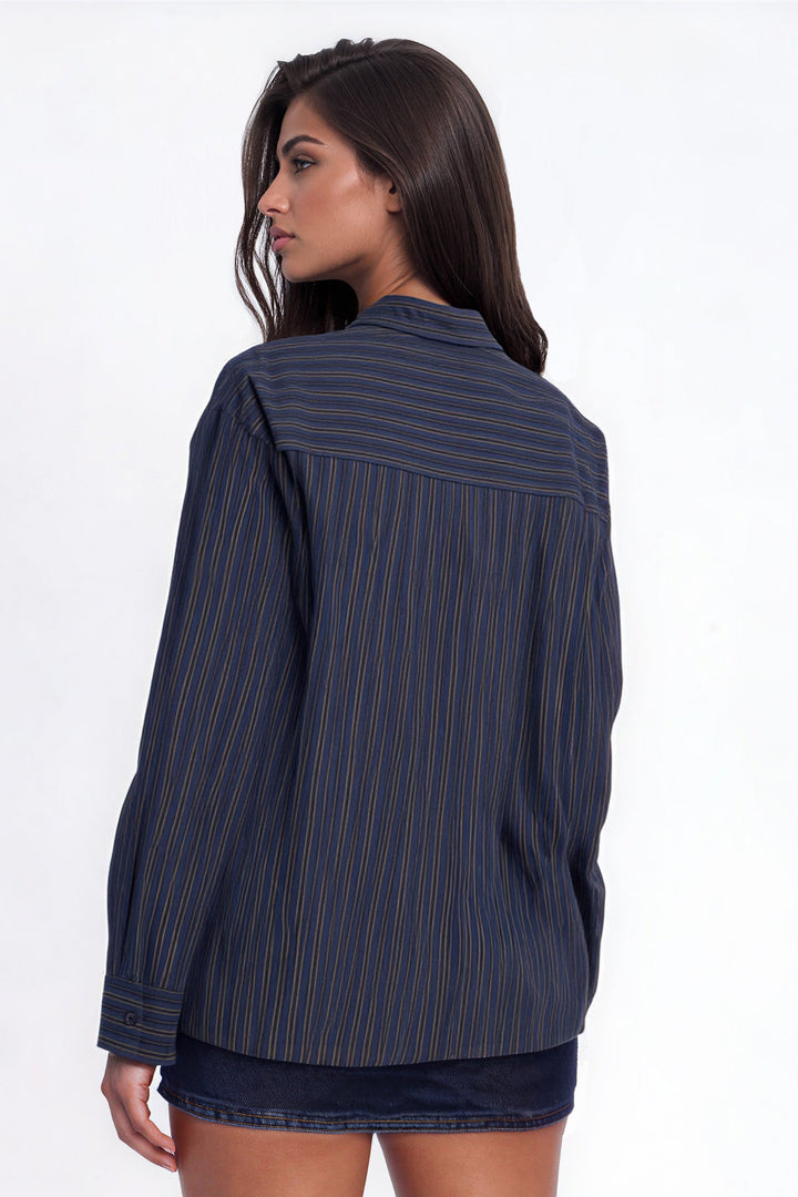 Women's Striped Oversized Cotton Shirt — Long Sleeve | Yvezi — 2