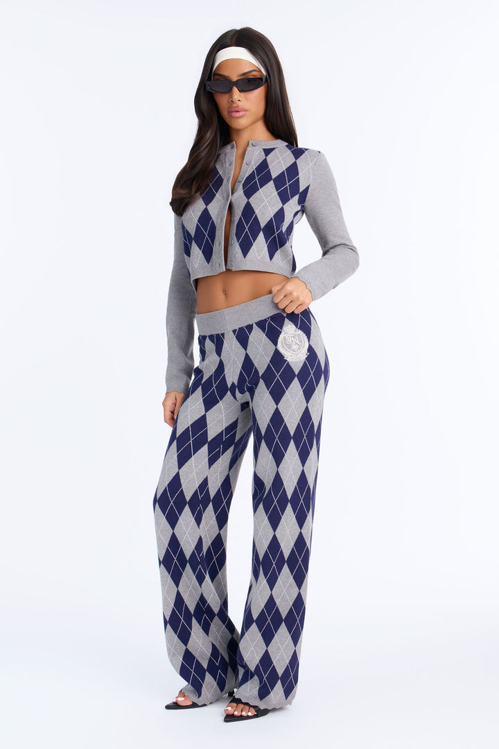 Women's Argyle Viscose Matching Pants Set — Long Sleeve | Yvezi — 2