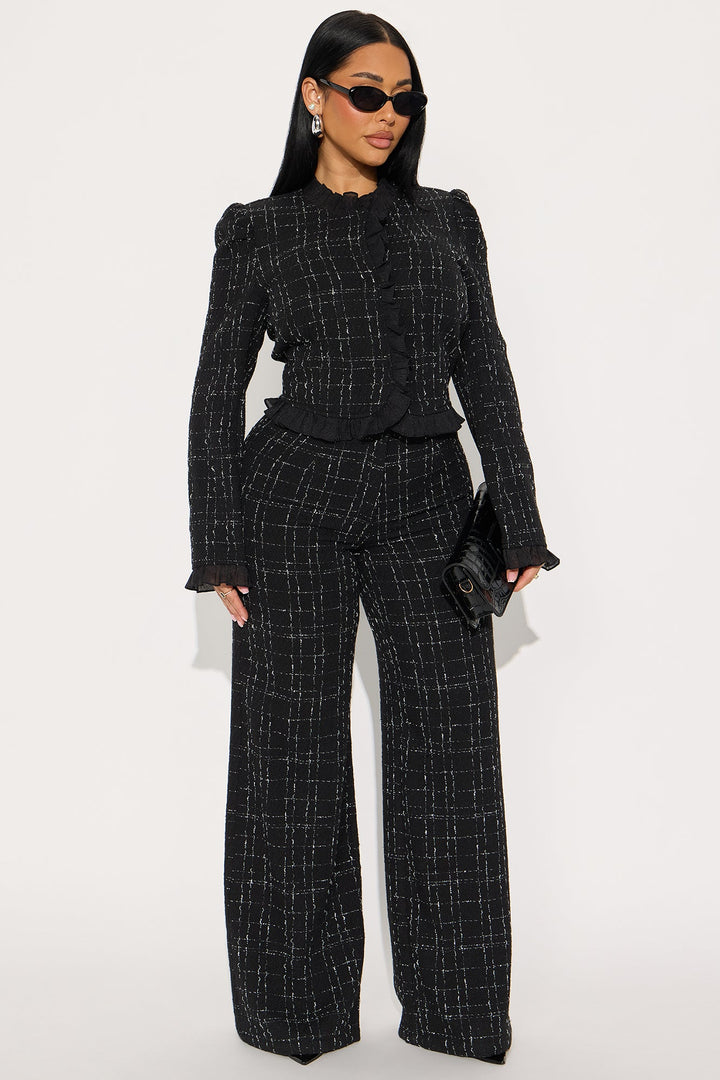 Women's Tweed Matching Pants Set — Long Sleeve, Wide Leg | Yvezi — 1
