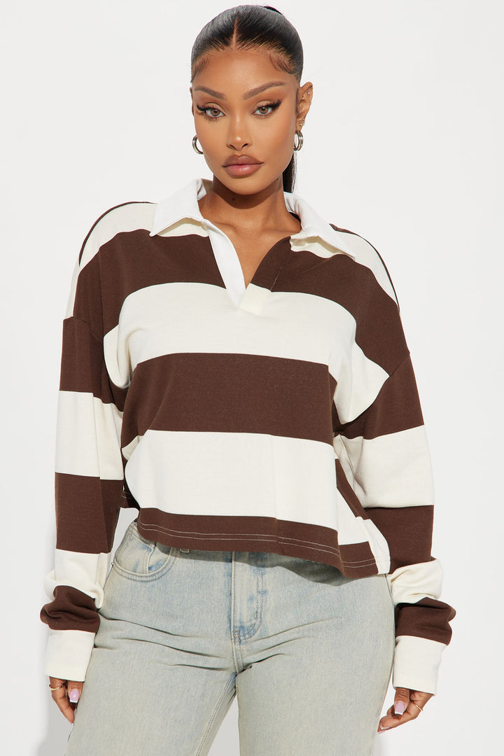 Women's Striped Cotton Top — Long Sleeve, Collared | Yvezi — 1