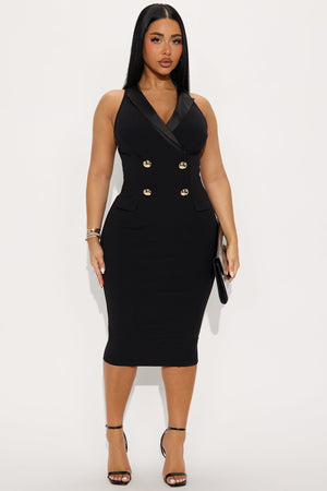 Women's Double-Breasted Midi Dress — Sleeveless, V Neck | Yvezi — 1