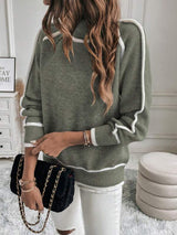 Women's Cropped Striped Ribbed Knit Turtleneck Jumper — view 4