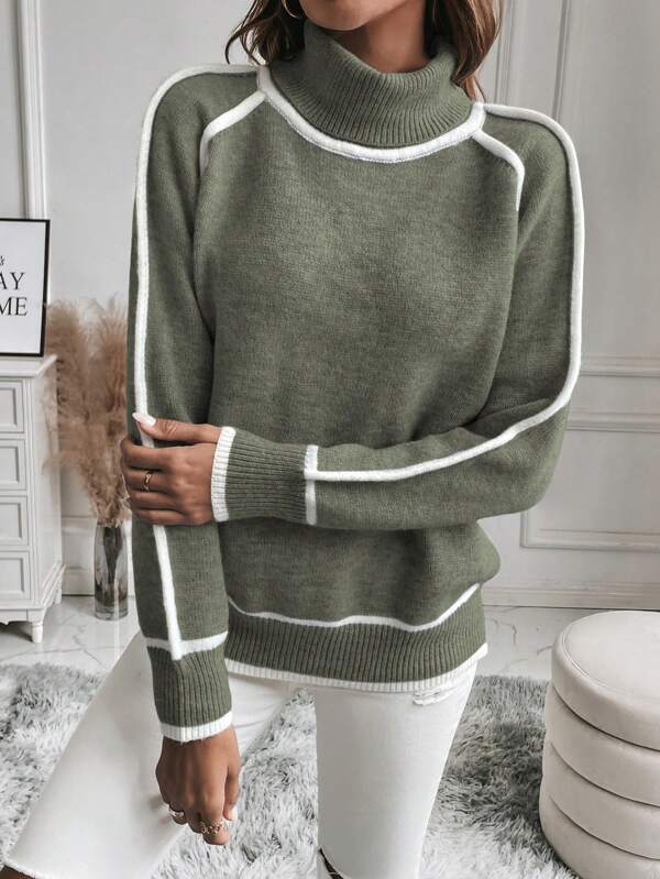 Women's Cropped Striped Ribbed Knit Turtleneck Jumper — view 3