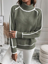 Women's Cropped Striped Ribbed Knit Turtleneck Jumper — view 3