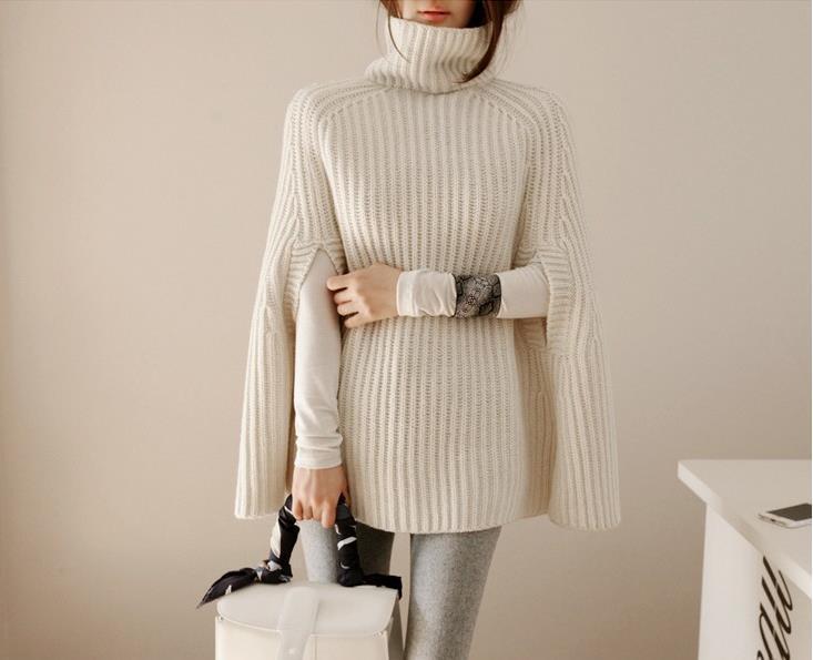 Ingrid | Cape Turtleneck Jumper with Split Sleeves — view 1