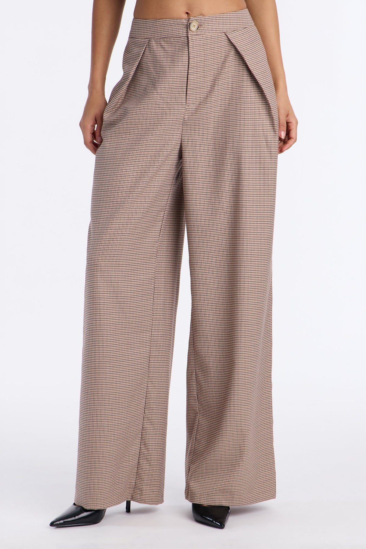 Women's Houndstooth Wide Leg Pants | Yvezi — 2