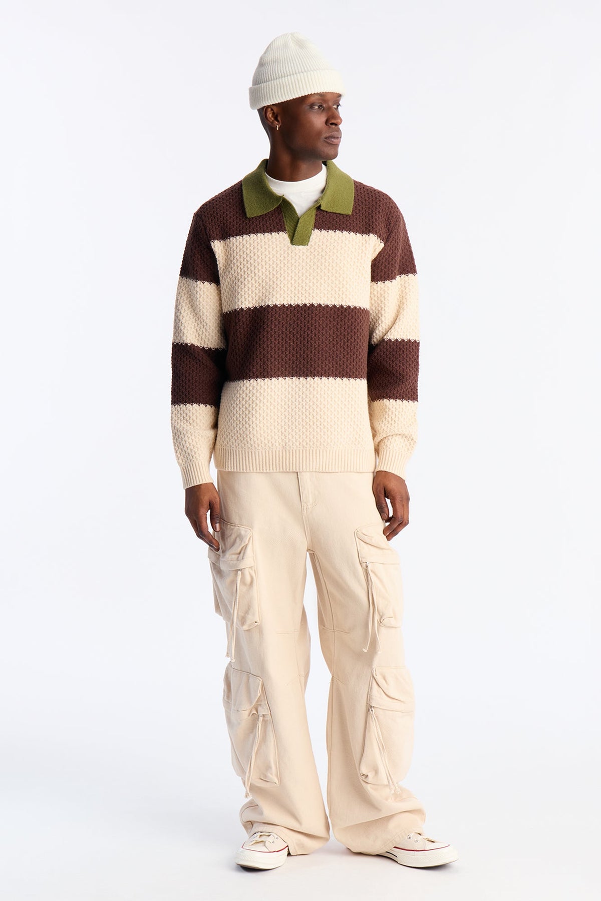 Men's Striped Knit Polo Sweater — Long Sleeve | Yvezi — 2