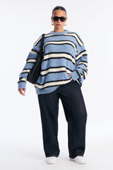 Women's Striped Sweater — Long Sleeve, Crew Neck | Yvezi — 6