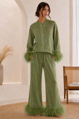 Seraphine | Women's Feather-Trim Sequin Wide-Leg Trouser Co-Ord — view 6