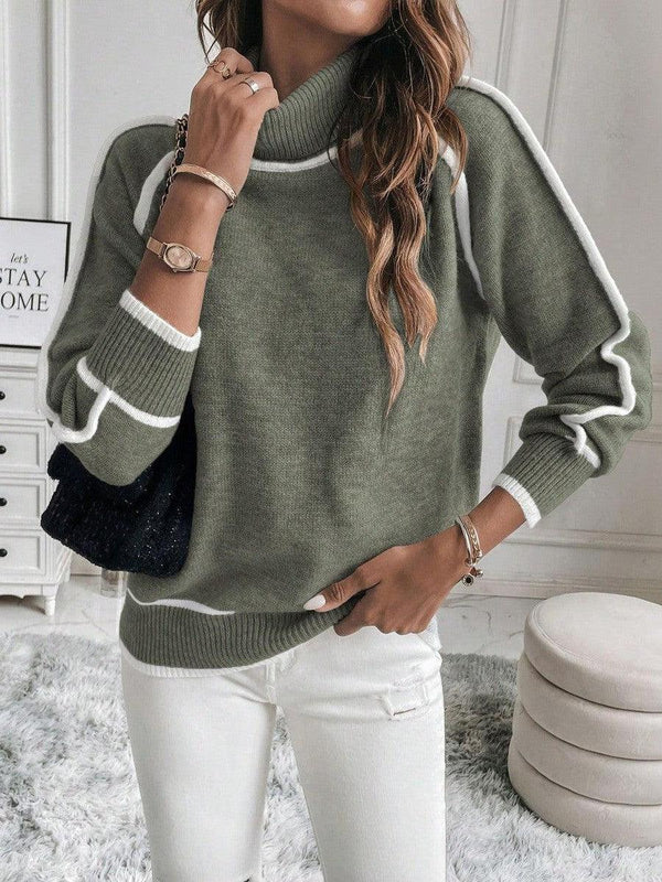 Women's Cropped Striped Ribbed Knit Turtleneck Jumper — view 1