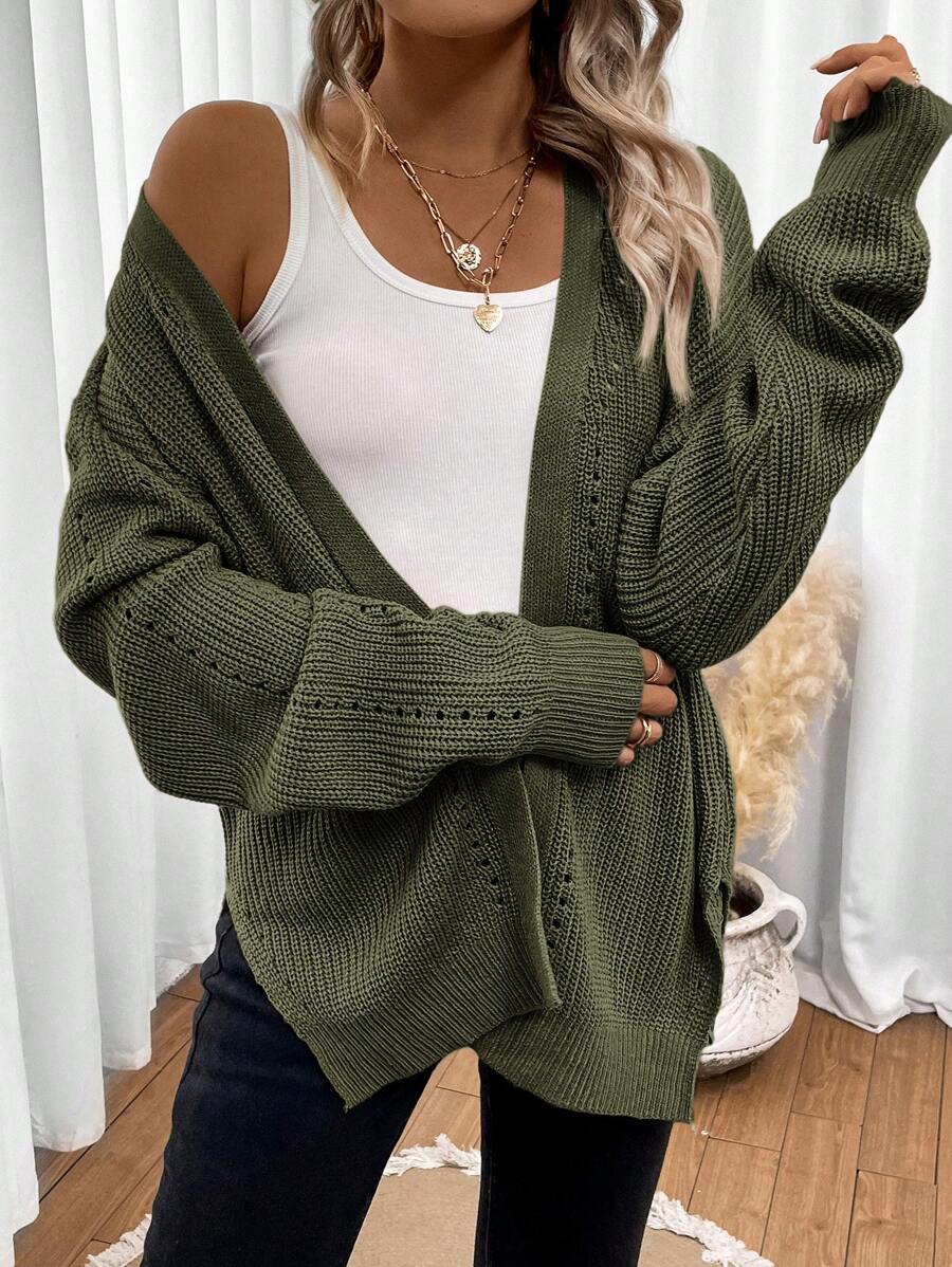 Anneliese | Women's Drop Shoulder Pointelle Knit Cardigan — view 2