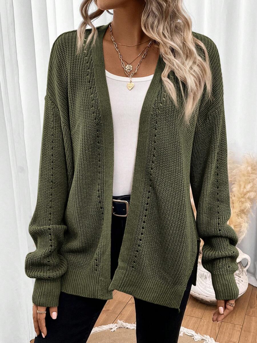 Anneliese | Women's Drop Shoulder Pointelle Knit Cardigan — view 1