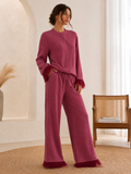 Seraphine | Women's Feather-Trim Sequin Wide-Leg Trouser Co-Ord — view 1