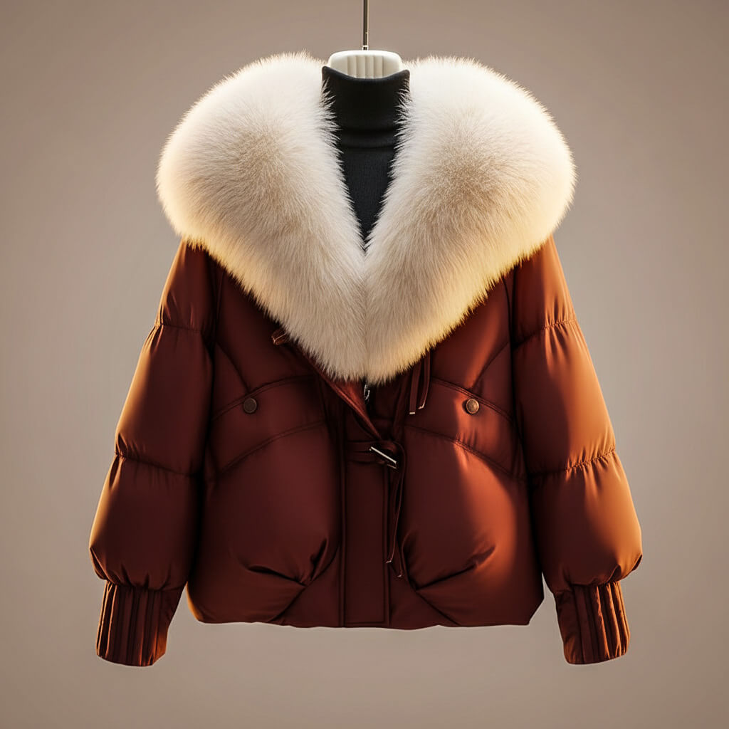 Sybil | Women's Oversized Puffer Jacket with Faux Fur Collar & Cinched Waist — view 2