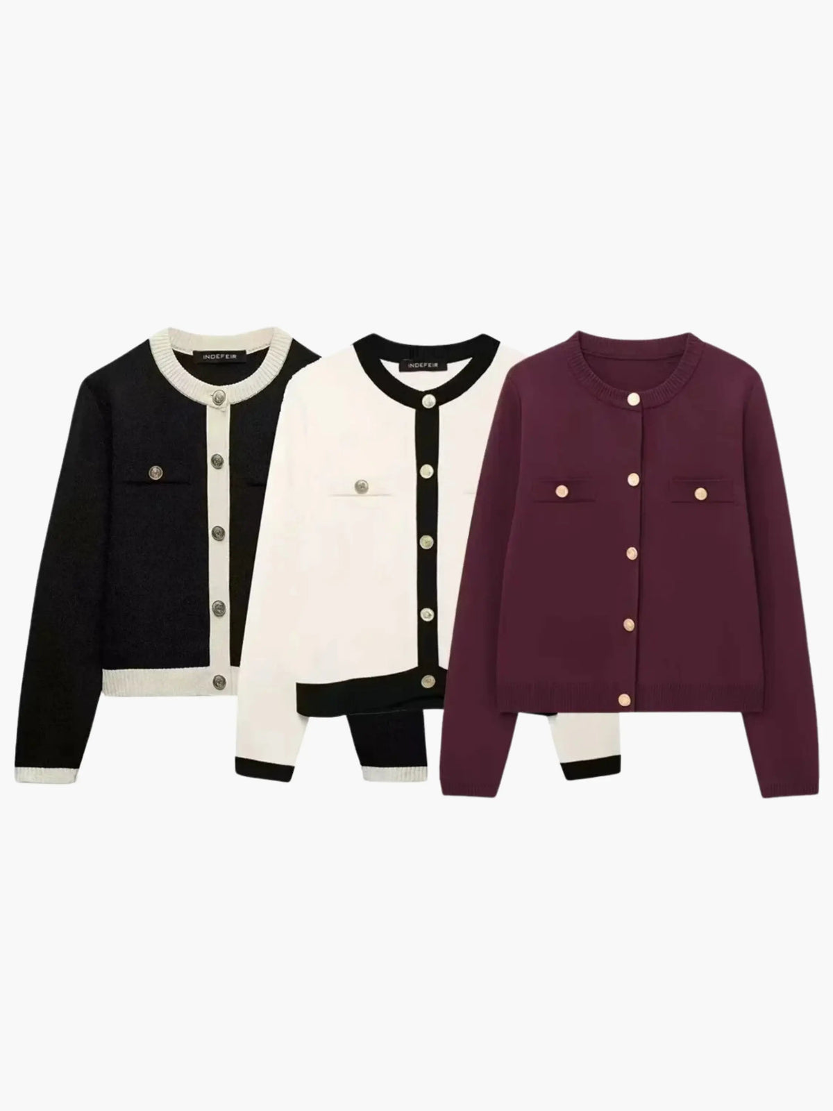 Women's Structured Knit Cardigan with Gold Buttons — view 2