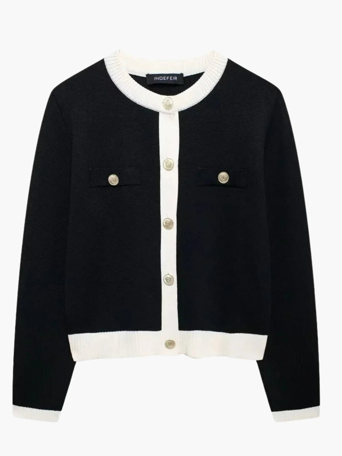 Women's Structured Knit Cardigan with Gold Buttons — view 6