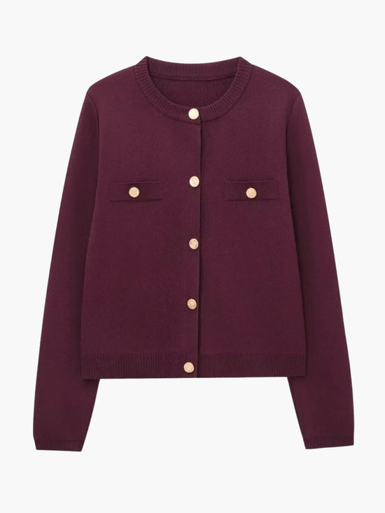 Women's Structured Knit Cardigan with Gold Buttons — view 1